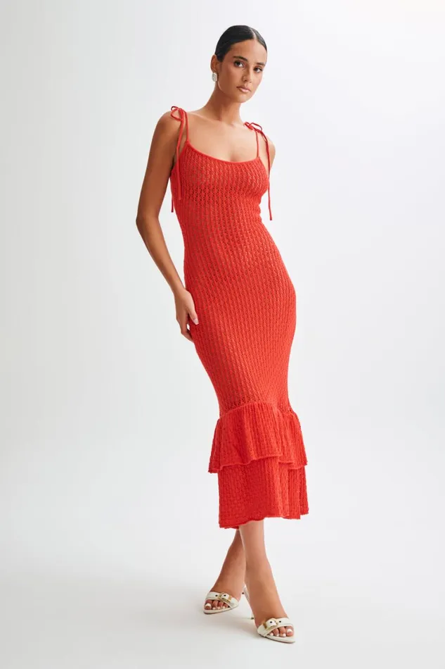 Women Meshki Dresses Bianca Knit Midi Dress 8211 Pomegranate