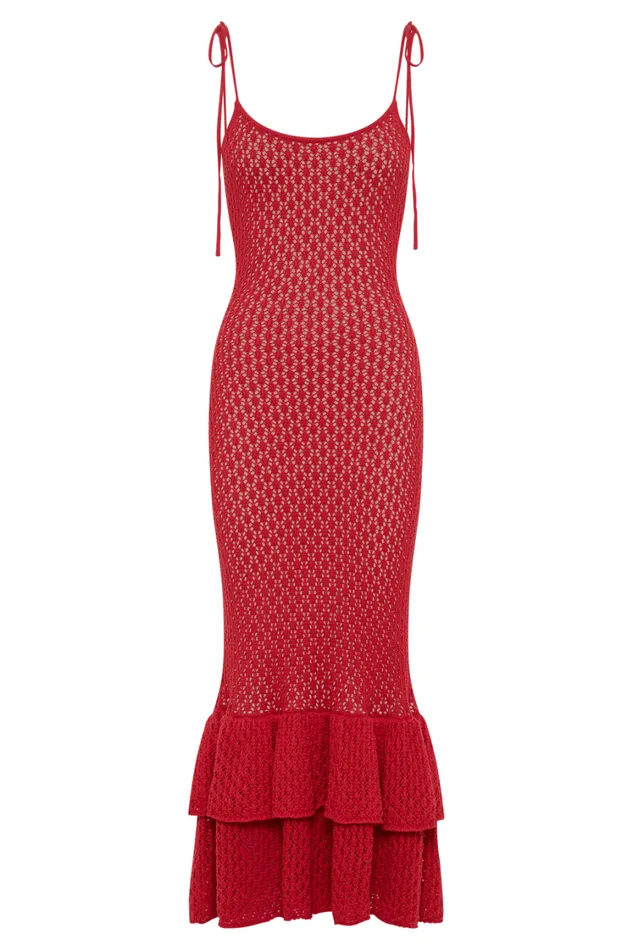 Women Meshki Dresses Bianca Knit Midi Dress 8211 Pomegranate