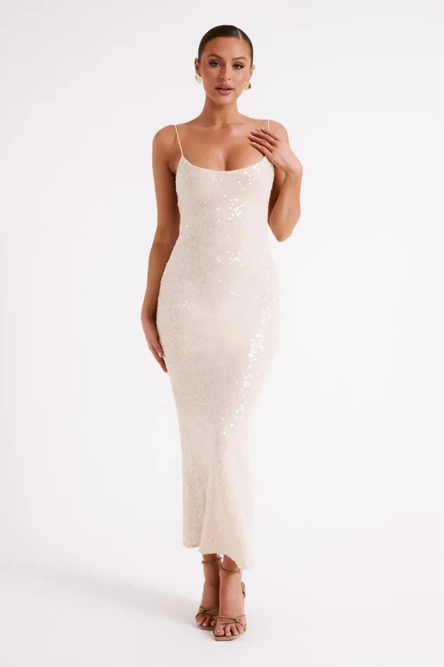 Women Meshki Dresses Brianna Sequin Maxi Dress 8211 Cream