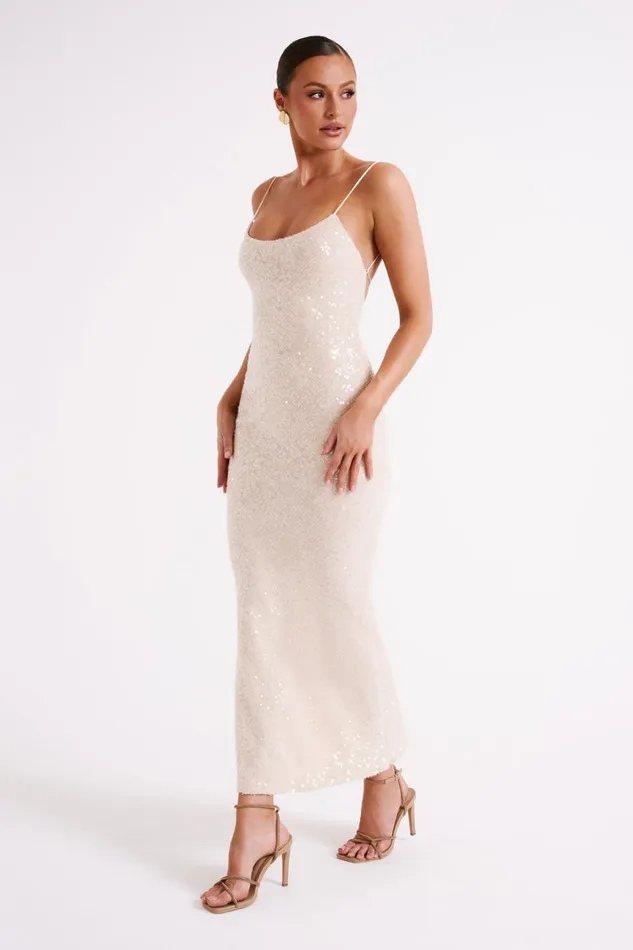 Women Meshki Dresses Brianna Sequin Maxi Dress 8211 Cream