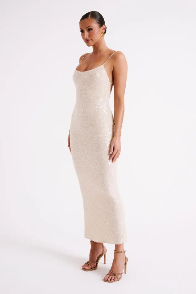 Women Meshki Dresses Brianna Sequin Maxi Dress 8211 Cream