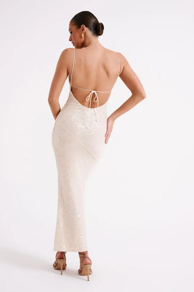 Women Meshki Dresses Brianna Sequin Maxi Dress 8211 Cream