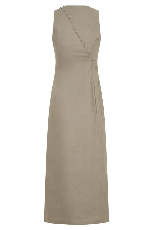 Women Meshki Dresses Bronte Linen Button Midi Dress 8211 Pebble