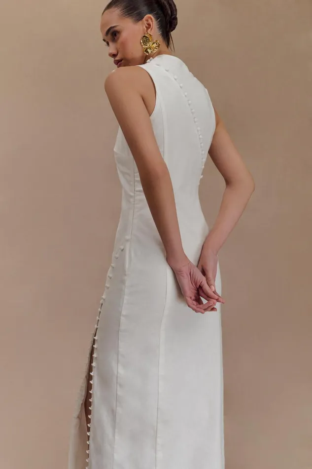 Women Meshki Dresses Bronte Linen Button Midi Dress 8211 White