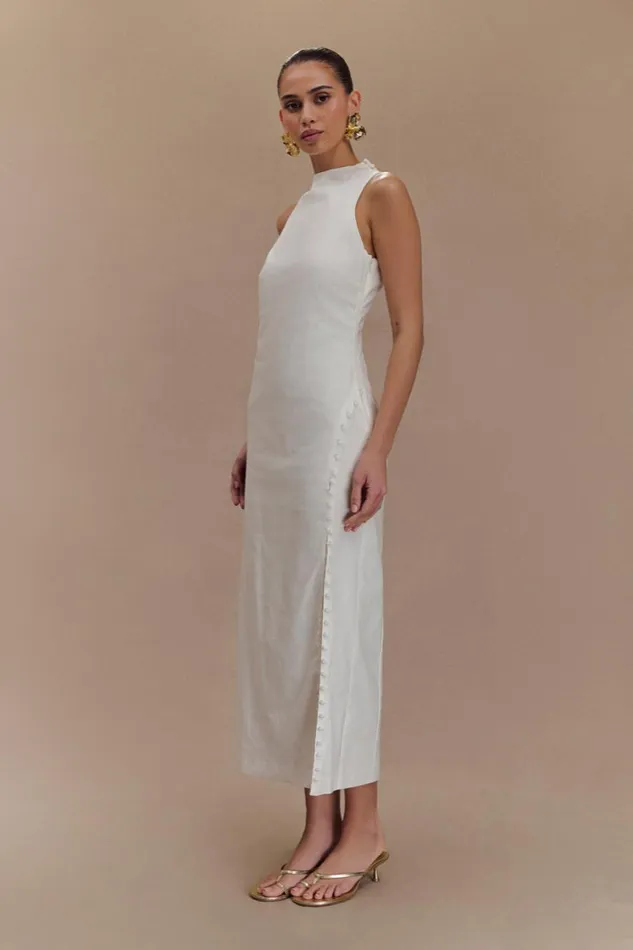 Women Meshki Dresses Bronte Linen Button Midi Dress 8211 White