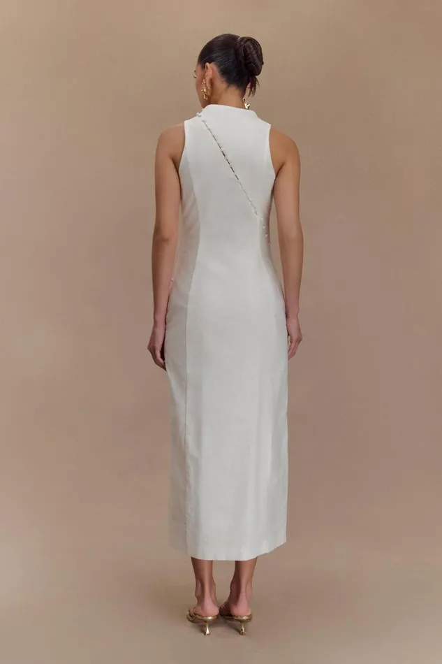 Women Meshki Dresses Bronte Linen Button Midi Dress 8211 White