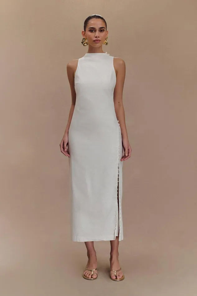 Women Meshki Dresses Bronte Linen Button Midi Dress 8211 White