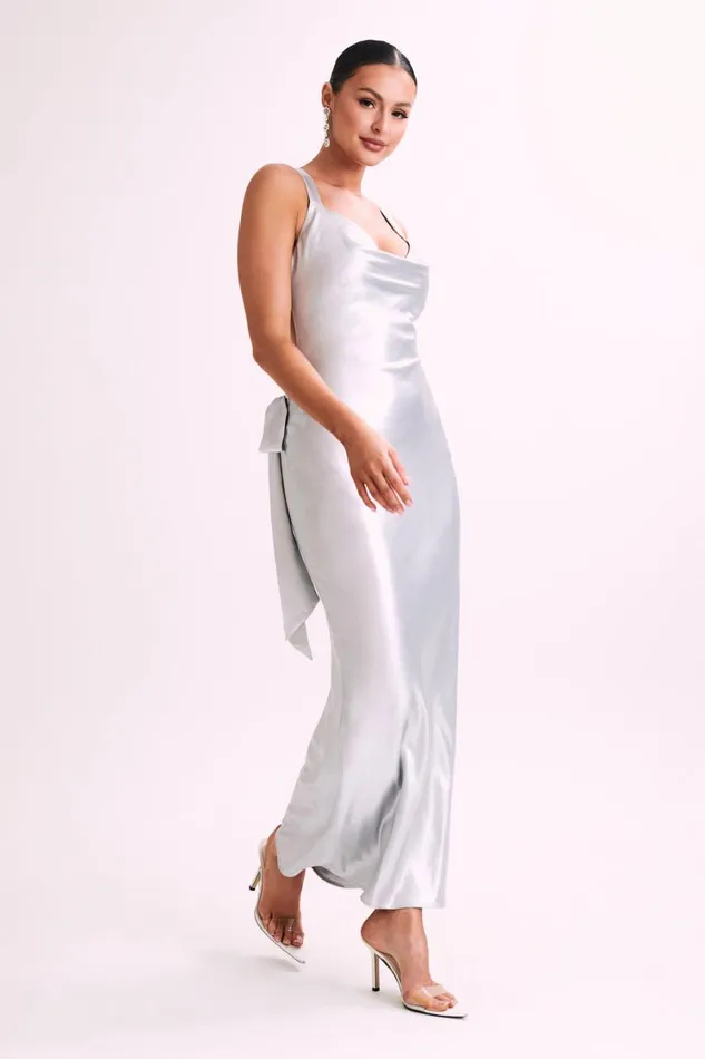 Women Meshki Dresses Caellie Satin Cowl Maxi Dress 8211 Silver