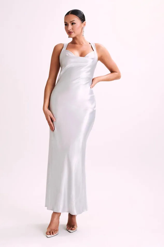 Women Meshki Dresses Caellie Satin Cowl Maxi Dress 8211 Silver