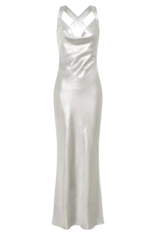 Women Meshki Dresses Caellie Satin Cowl Maxi Dress 8211 Silver