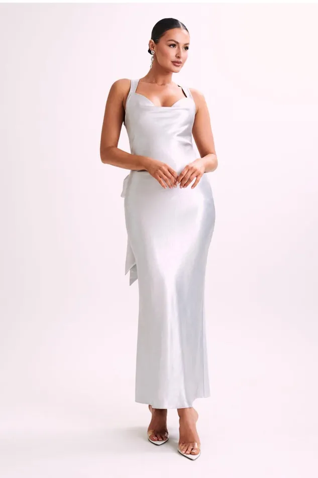 Women Meshki Dresses Caellie Satin Cowl Maxi Dress 8211 Silver