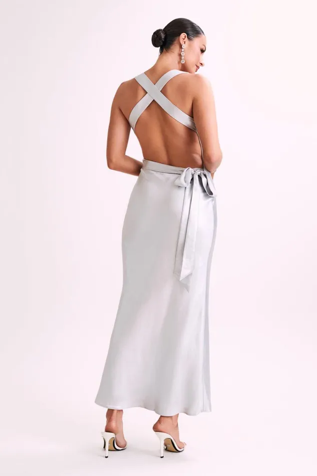 Women Meshki Dresses Caellie Satin Cowl Maxi Dress 8211 Silver