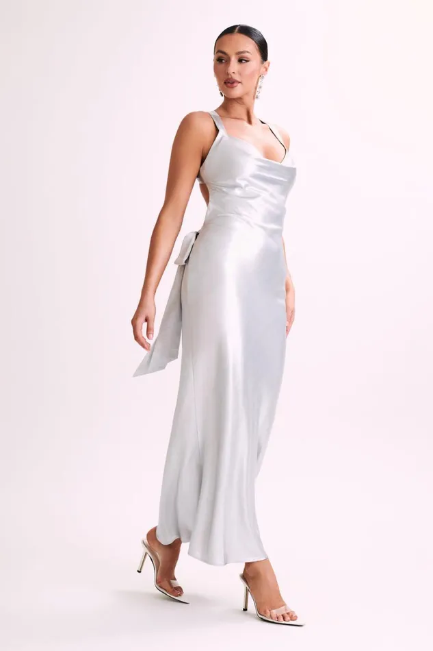 Women Meshki Dresses Caellie Satin Cowl Maxi Dress 8211 Silver