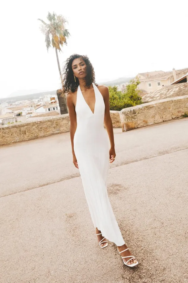 Women Meshki Dresses Caity Ribbed Halter Maxi Dress 8211 White