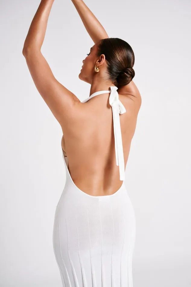 Women Meshki Dresses Caity Ribbed Halter Maxi Dress 8211 White