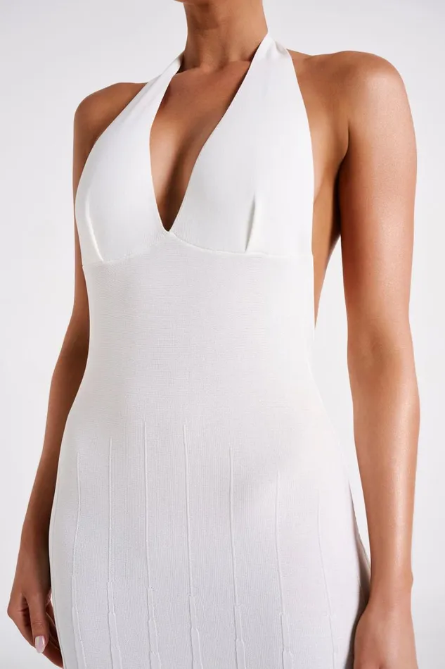 Women Meshki Dresses Caity Ribbed Halter Maxi Dress 8211 White