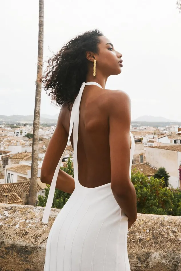 Women Meshki Dresses Caity Ribbed Halter Maxi Dress 8211 White
