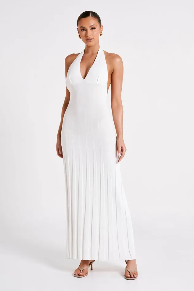 Women Meshki Dresses Caity Ribbed Halter Maxi Dress 8211 White