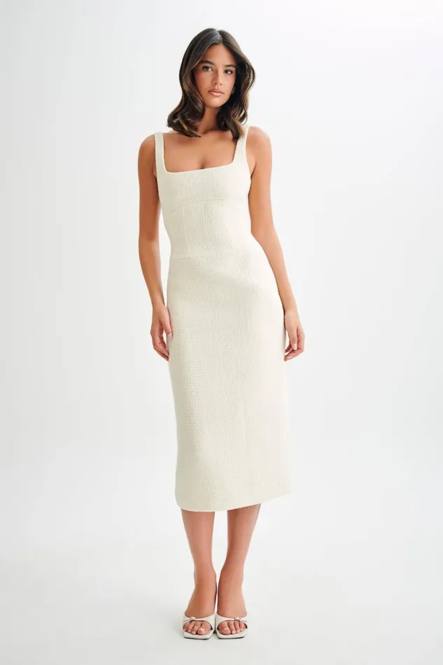 Women Meshki Dresses Calder Tweed Midi Dress 8211 Ivory