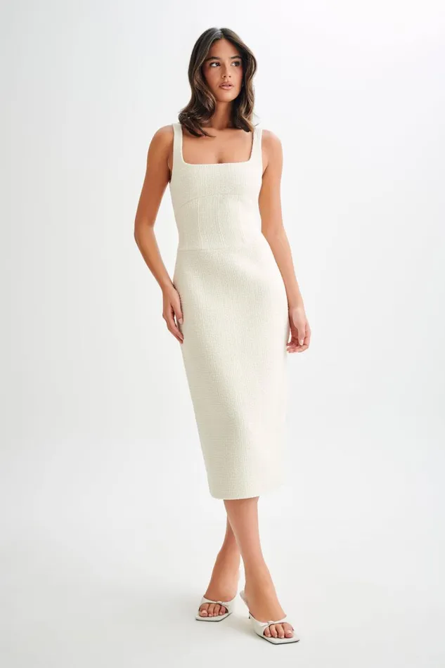Women Meshki Dresses Calder Tweed Midi Dress 8211 Ivory