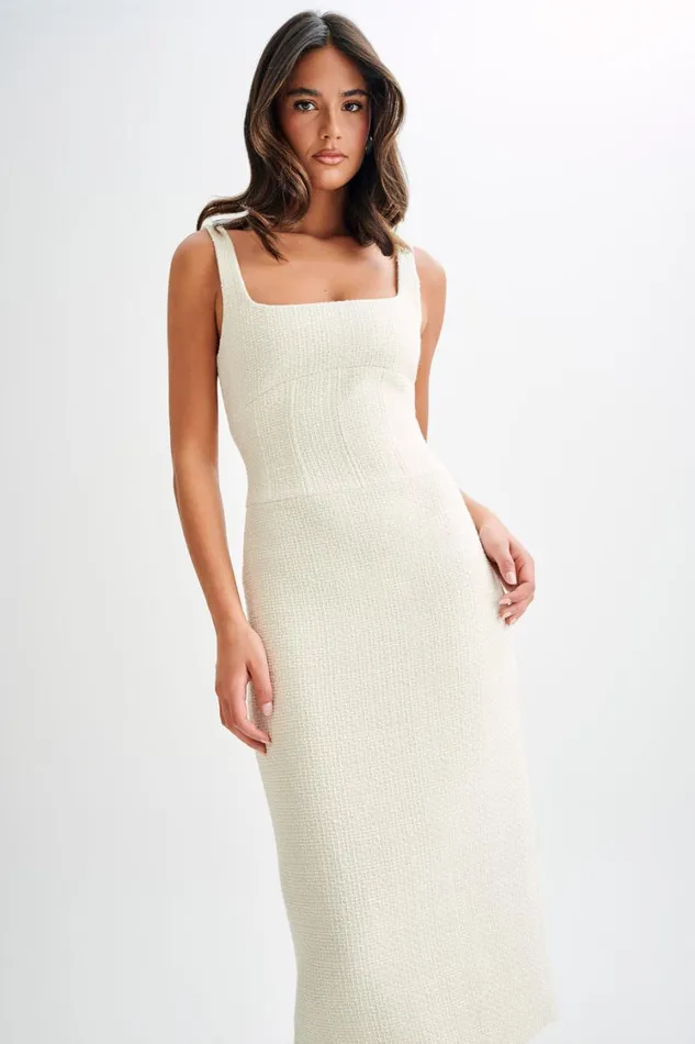Women Meshki Dresses Calder Tweed Midi Dress 8211 Ivory