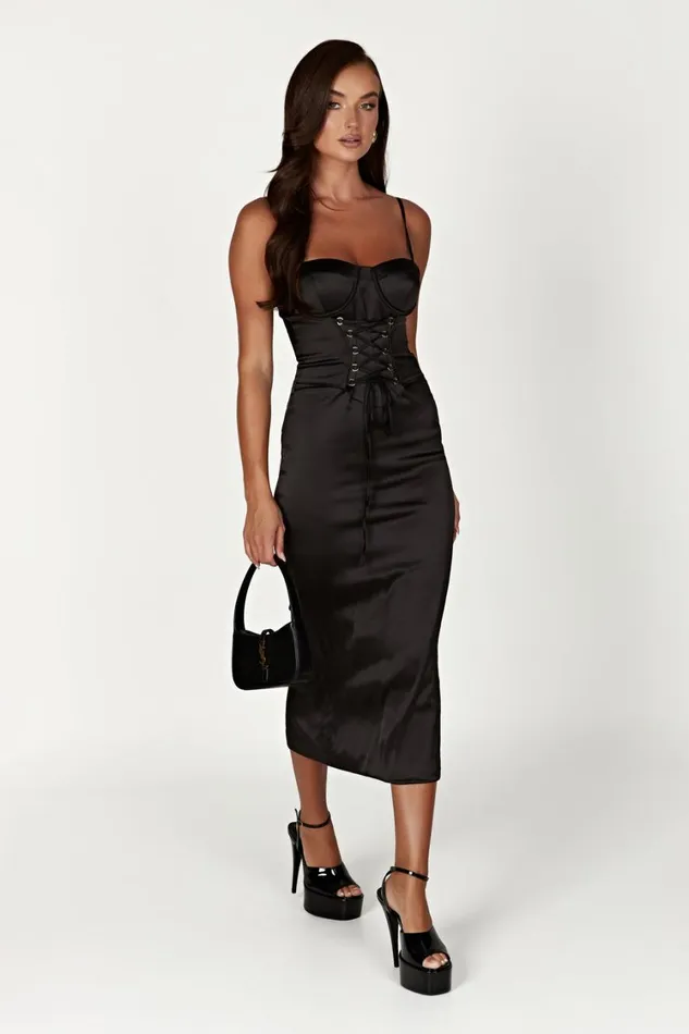 Women Meshki Dresses Camelia Corset Midi Dress 8211 Black