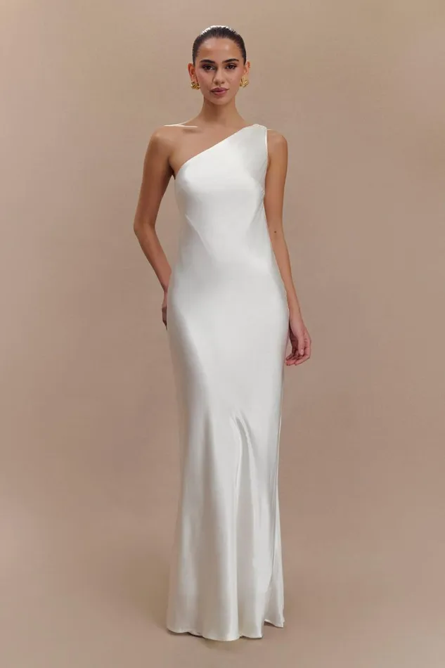 Women Meshki Dresses Camille One Shoulder Satin Maxi Dress 8211 White