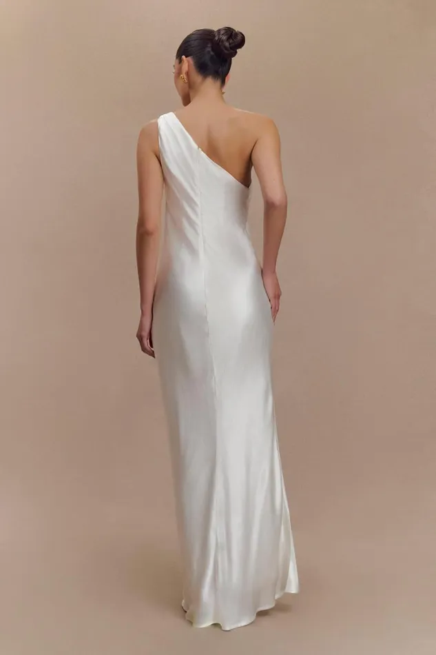 Women Meshki Dresses Camille One Shoulder Satin Maxi Dress 8211 White