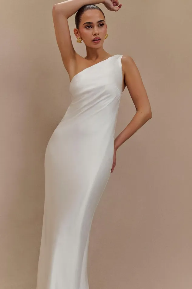 Women Meshki Dresses Camille One Shoulder Satin Maxi Dress 8211 White