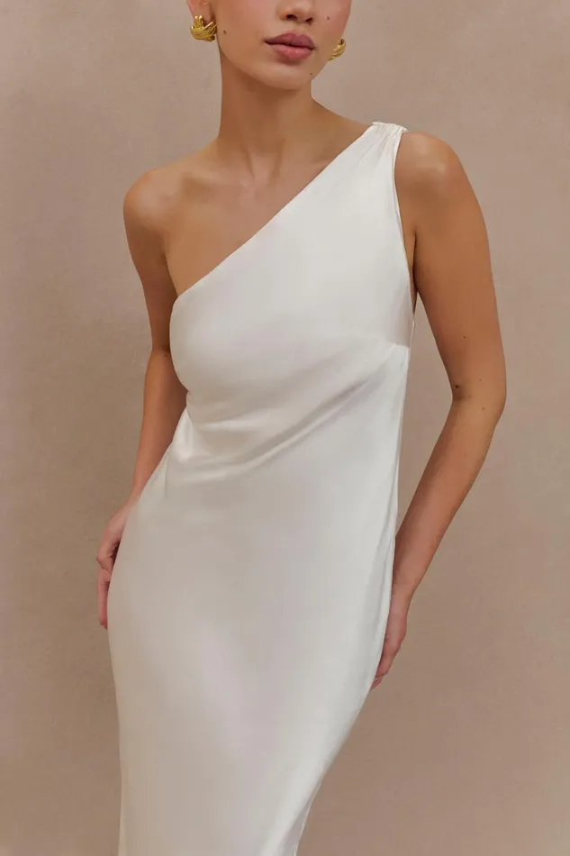 Women Meshki Dresses Camille One Shoulder Satin Maxi Dress 8211 White