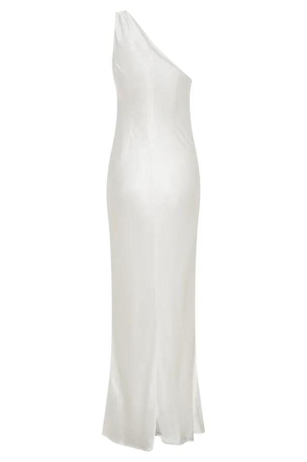 Women Meshki Dresses Camille One Shoulder Satin Maxi Dress 8211 White
