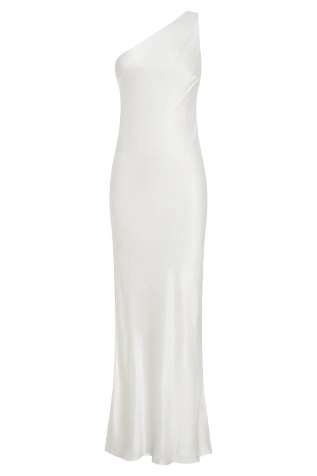 Women Meshki Dresses Camille One Shoulder Satin Maxi Dress 8211 White
