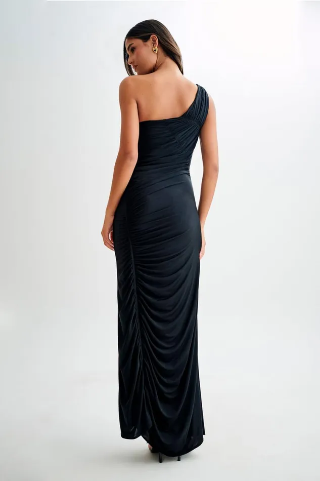Women Meshki Dresses Capri Gathered Slinky Maxi Dress 8211 Black
