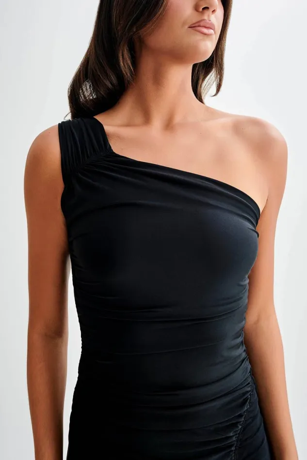 Women Meshki Dresses Capri Gathered Slinky Maxi Dress 8211 Black