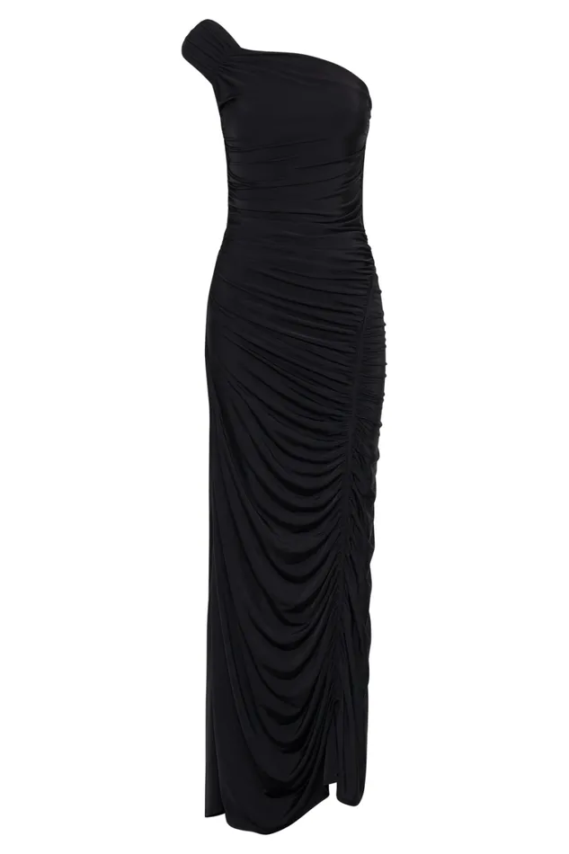 Women Meshki Dresses Capri Gathered Slinky Maxi Dress 8211 Black
