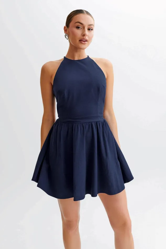 Women Meshki Dresses Carolina Cotton Halter Mini Dress 8211 Navy