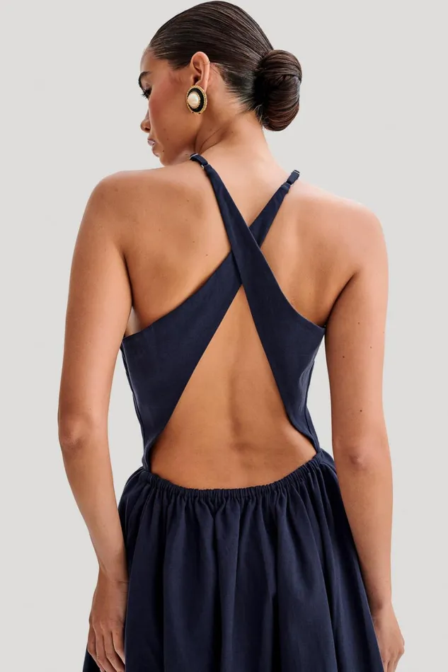 Women Meshki Dresses Carolina Cotton Halter Mini Dress 8211 Navy