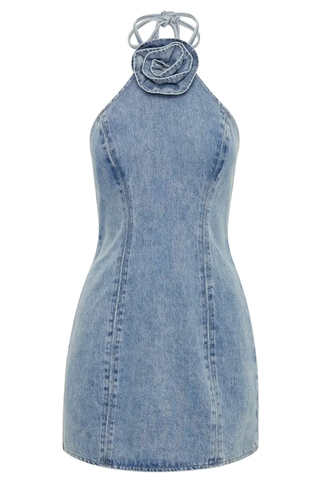 Women Meshki Dresses Carrie Rose Denim Mini Dress 8211 Mid Blue