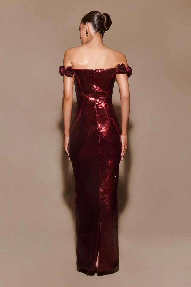 Women Meshki Dresses Carrie Sequin Rose Maxi Dress 8211 Mahogany