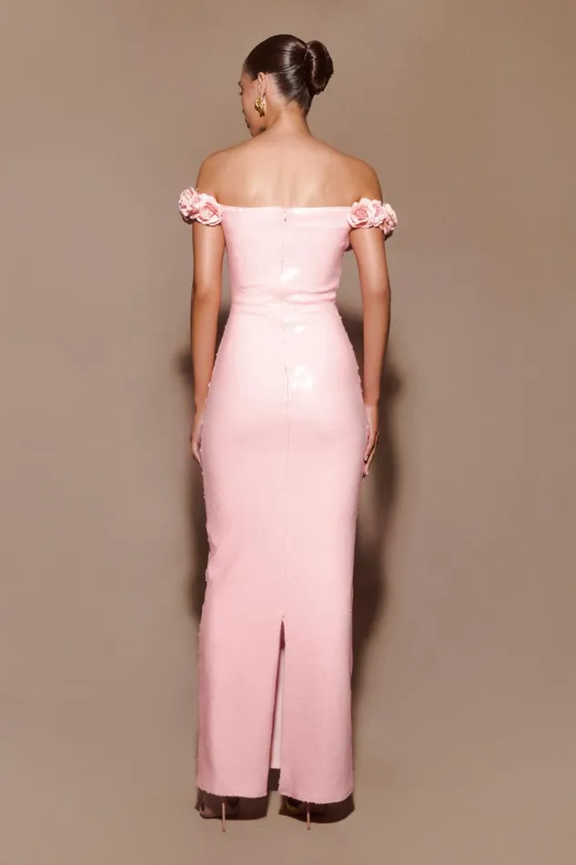 Women Meshki Dresses Carrie Sequin Rose Maxi Dress 8211 Pale Pink