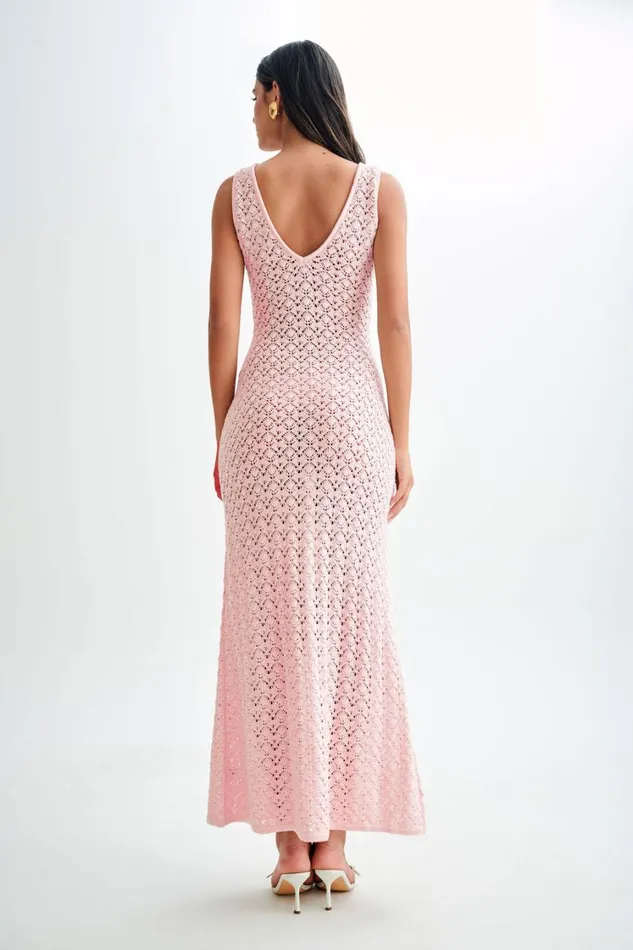 Women Meshki Dresses Carter Crochet Sleeveless Maxi Dress 8211 Powder Pink