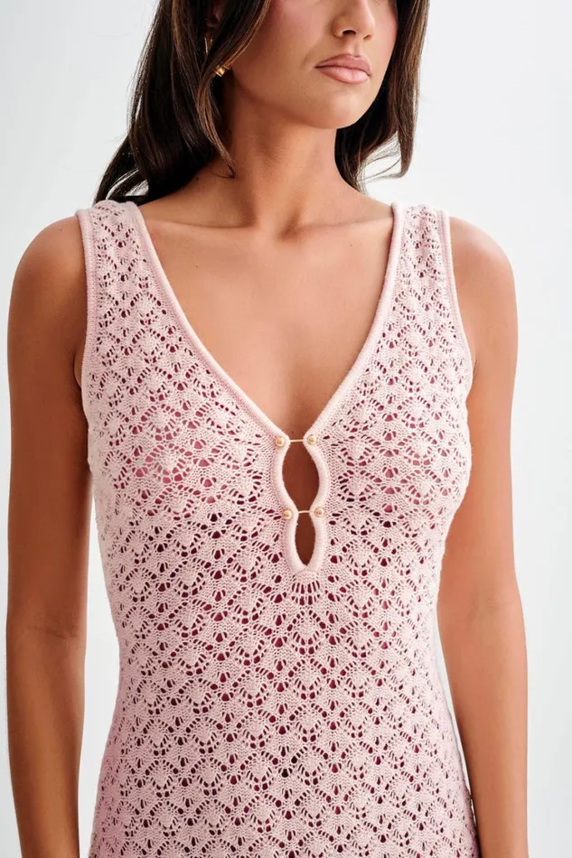Women Meshki Dresses Carter Crochet Sleeveless Maxi Dress 8211 Powder Pink