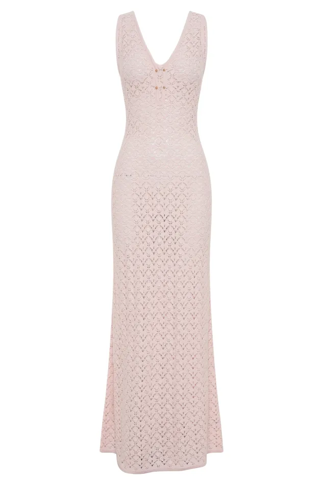 Women Meshki Dresses Carter Crochet Sleeveless Maxi Dress 8211 Powder Pink