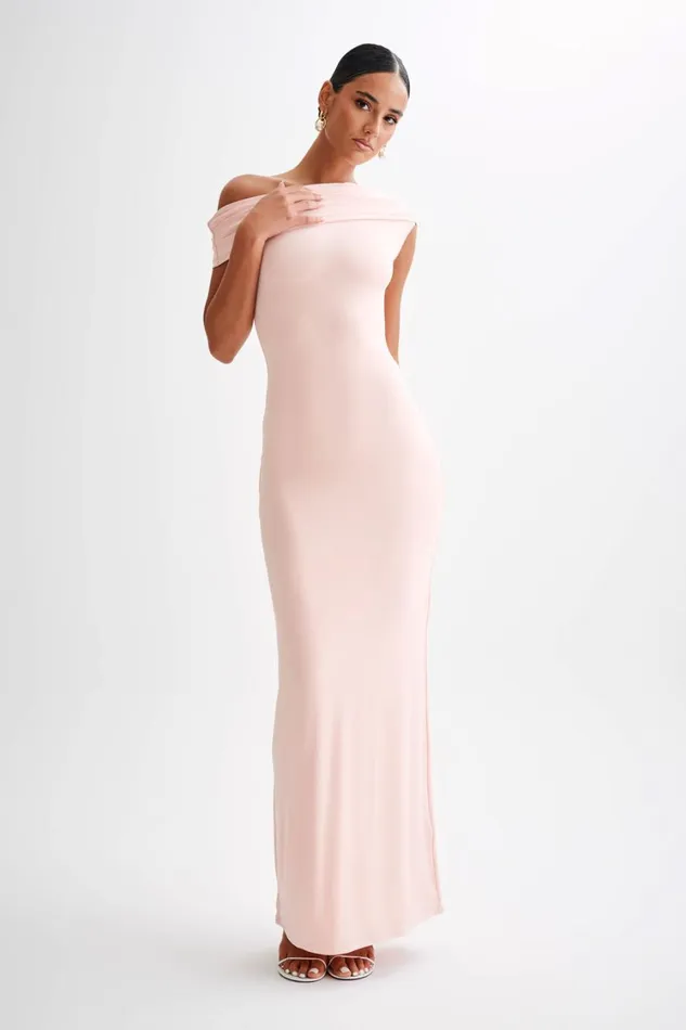 Women Meshki Dresses Cassandra Off Shoulder Slinky Maxi Dress 8211 Pale Pink