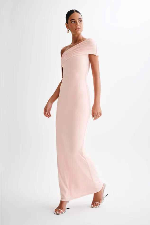 Women Meshki Dresses Cassandra Off Shoulder Slinky Maxi Dress 8211 Pale Pink