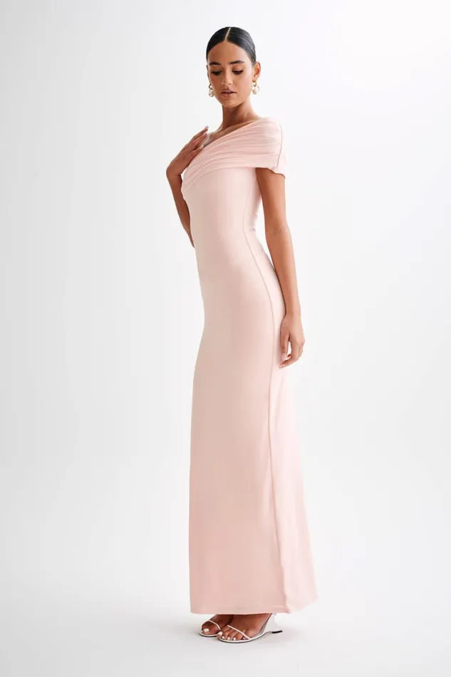 Women Meshki Dresses Cassandra Off Shoulder Slinky Maxi Dress 8211 Pale Pink