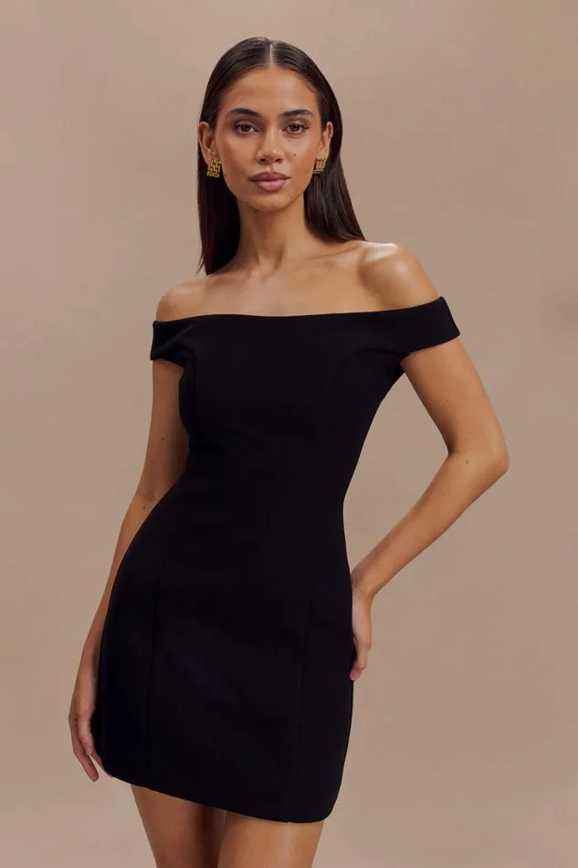 Women Meshki Dresses Cassidy Crepe Off Shoulder Mini Dress 8211 Black