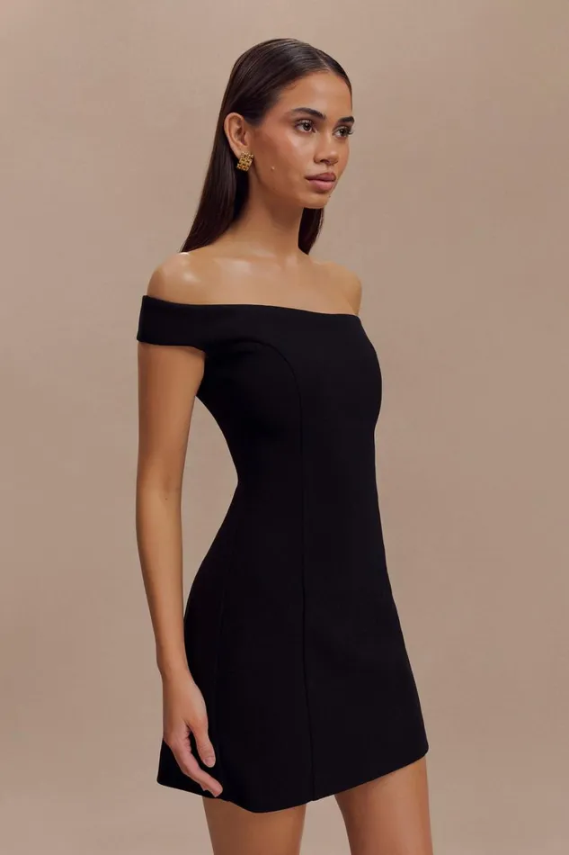 Women Meshki Dresses Cassidy Crepe Off Shoulder Mini Dress 8211 Black