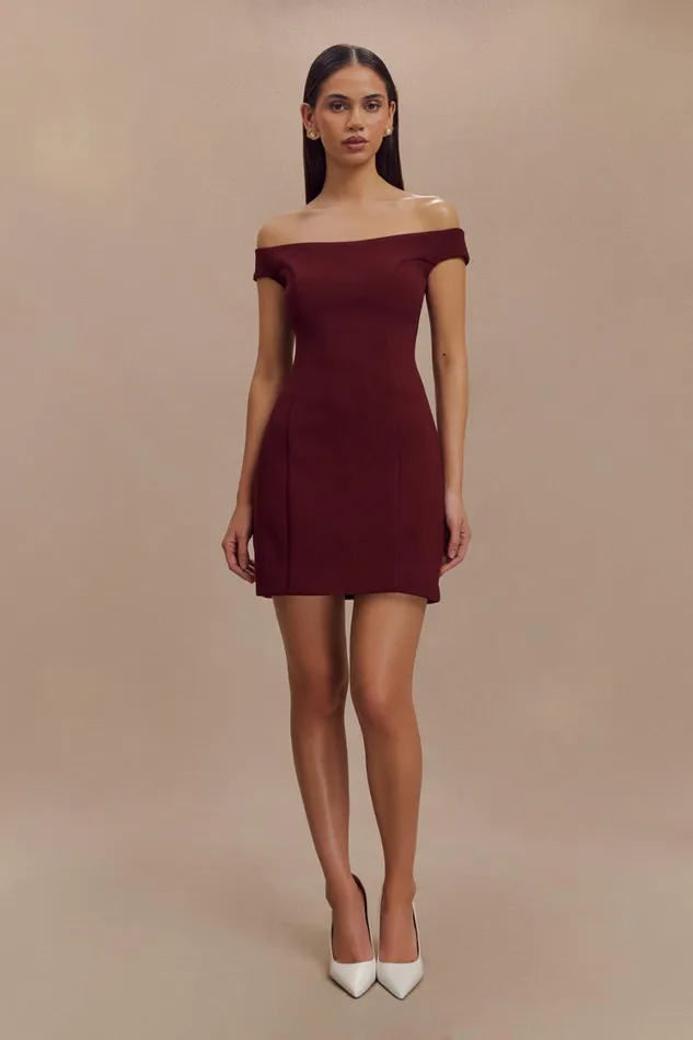 Women Meshki Dresses Cassidy Crepe Off Shoulder Mini Dress 8211 Merlot