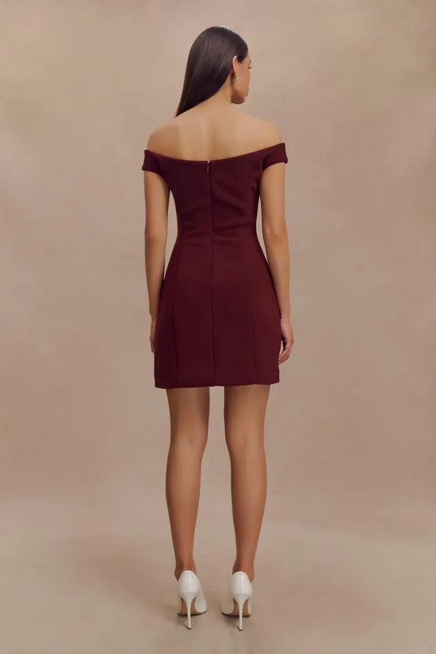 Women Meshki Dresses Cassidy Crepe Off Shoulder Mini Dress 8211 Merlot
